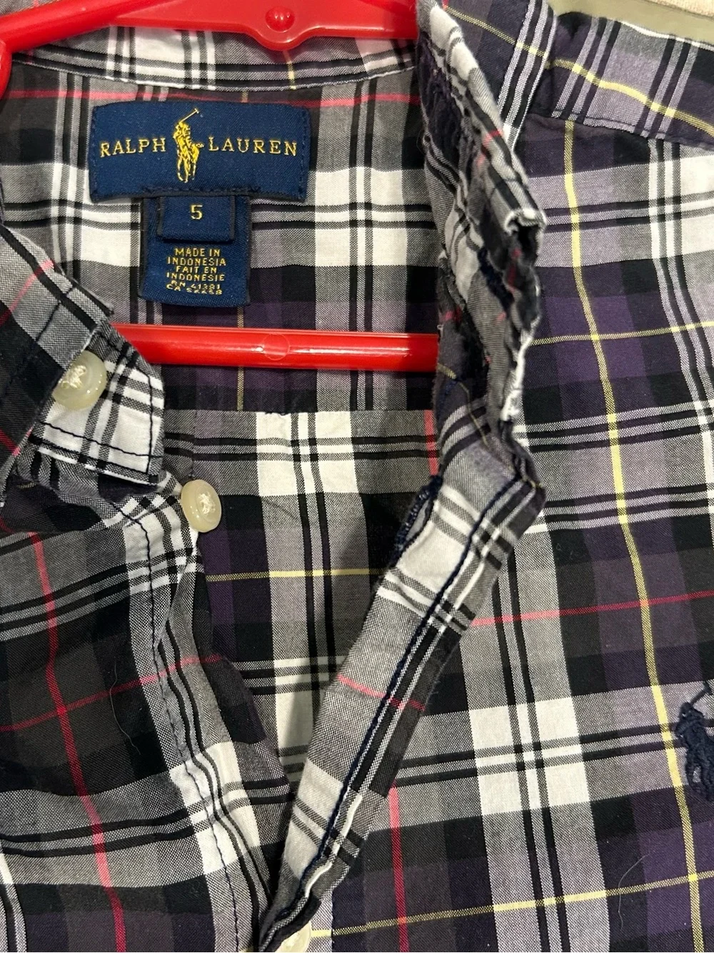 2- Polo Ralph Lauren Boys Button Down Shirt Bundle Size 5 & 6 EUC Gingham Plaid